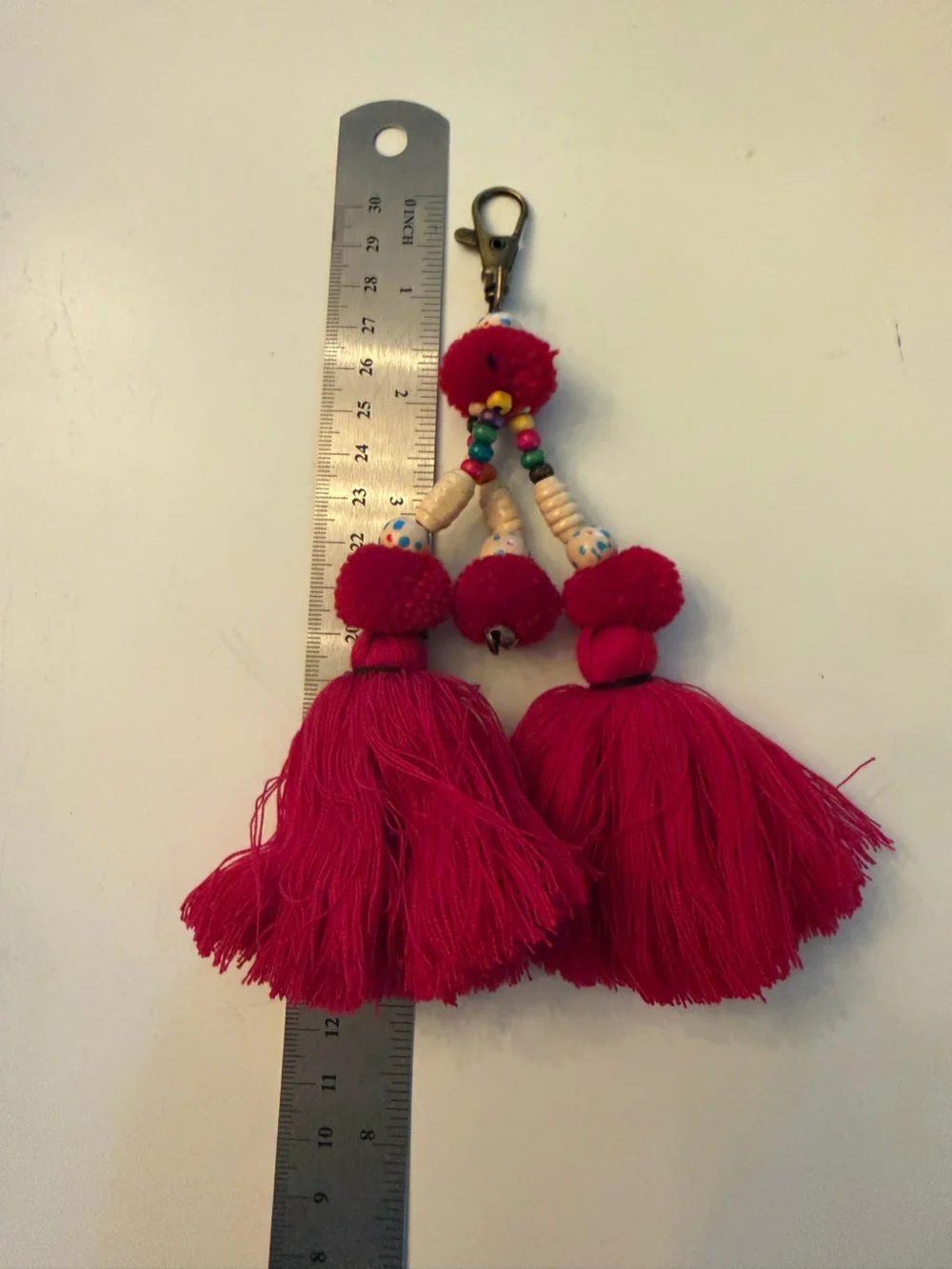 Bright Pink Tassel Key & Card Holder Charm